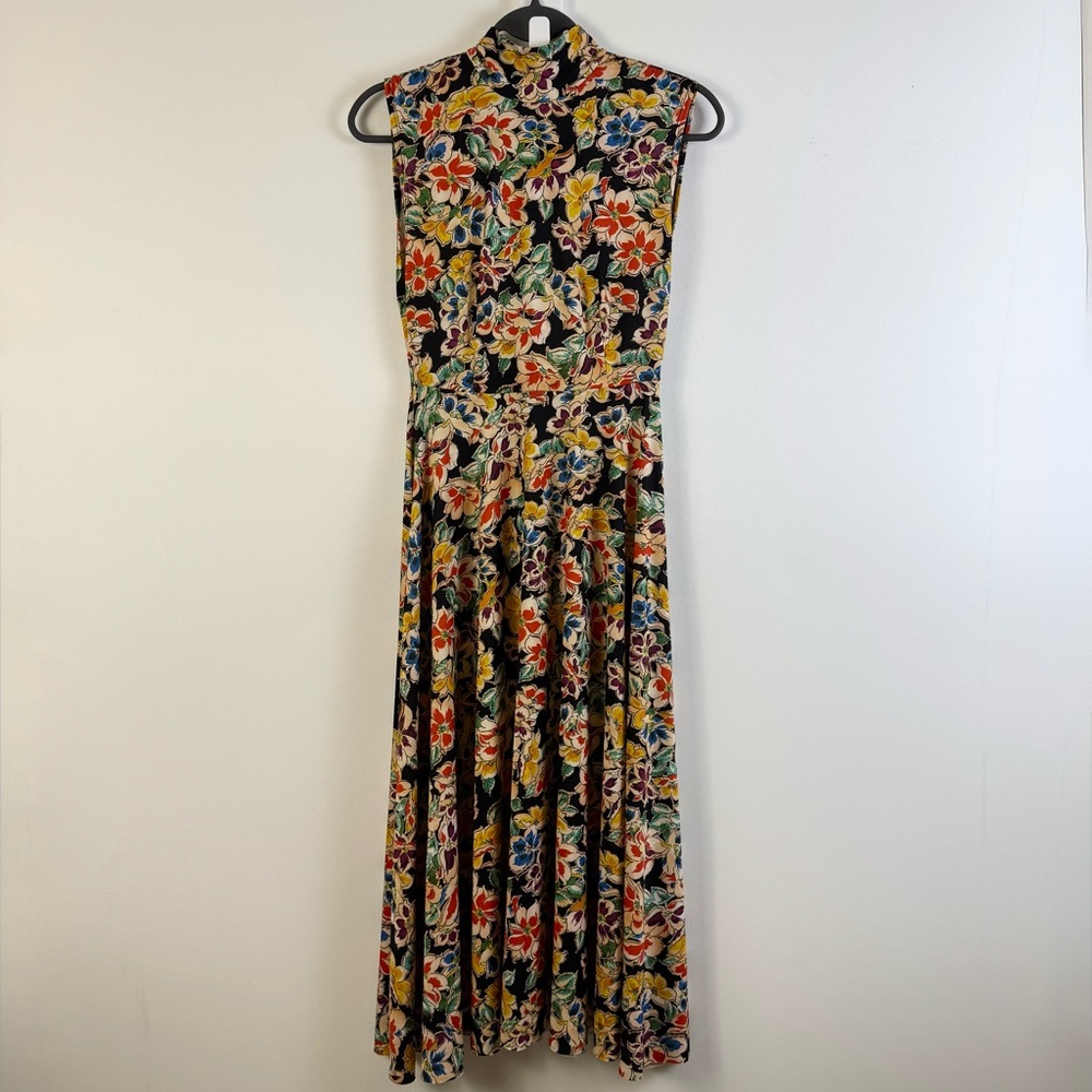 Zara Floral Mock Neck Sleeveless Midi Dress Medium Boho Cottagecore Vtg Retro - Picture 13 of 13